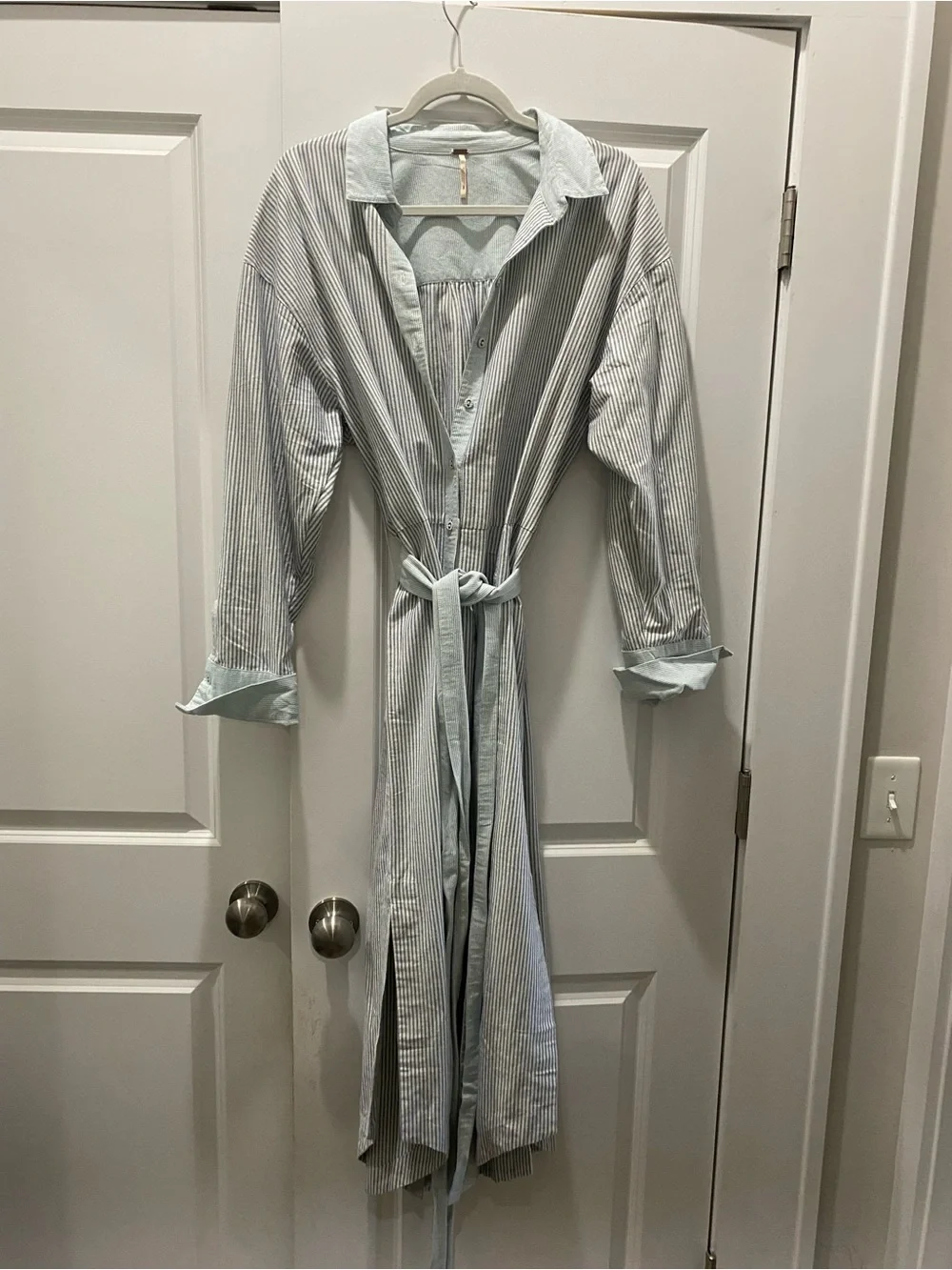 Free People Light Blue and White Striped Button-Up. NWT